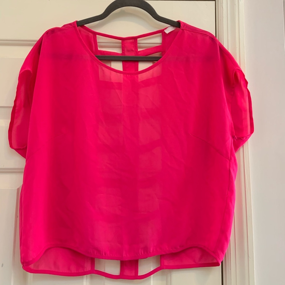 5 FOR $25 Sheer cutout boutique blouse-HOT PINK